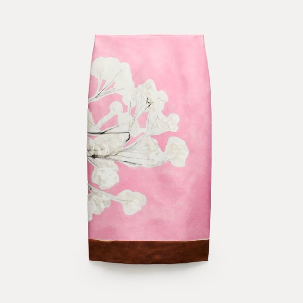 ZARA ZW COLLECTION LINEN BLEND PENCIL SKIRT - PINK